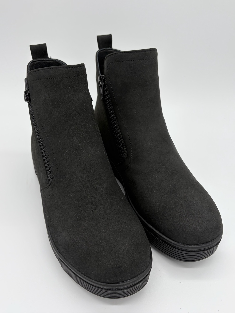 Bella Vita Black Suede-Look Ankle Booties with Side Zips